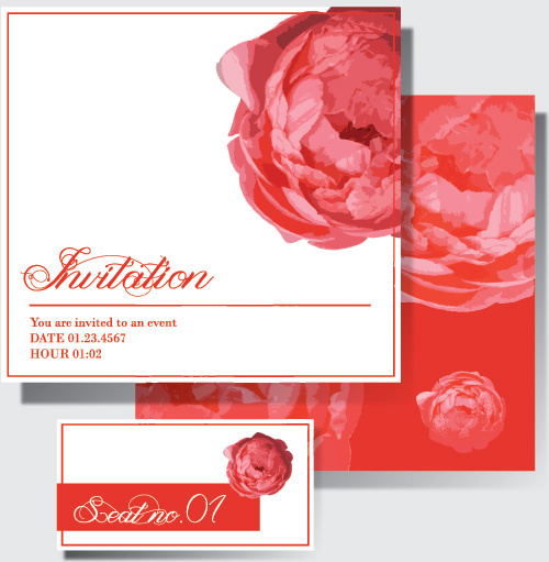 ピンクの花の招待カード グラフィック ベクトル
