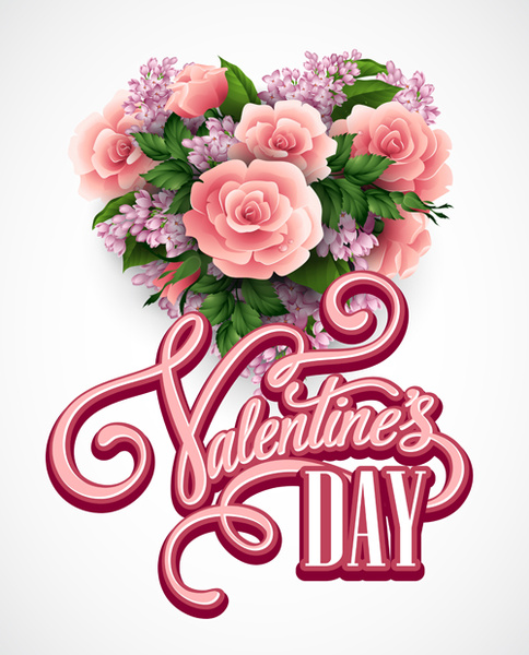 vektör Pembe çiçek ile kalp şekli Sevgililer günü kartları