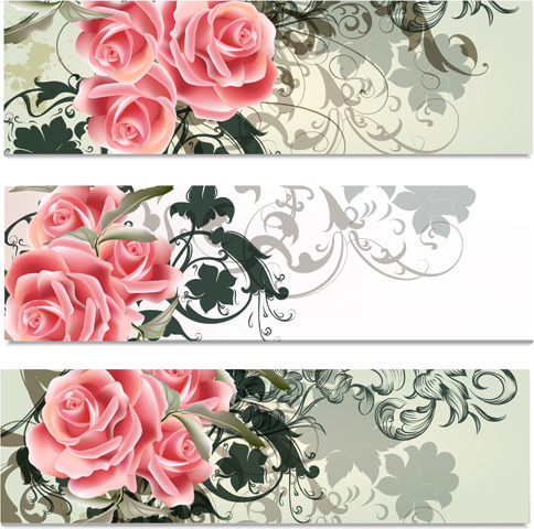 rosa Blüten mit floralen Banner Vektor
