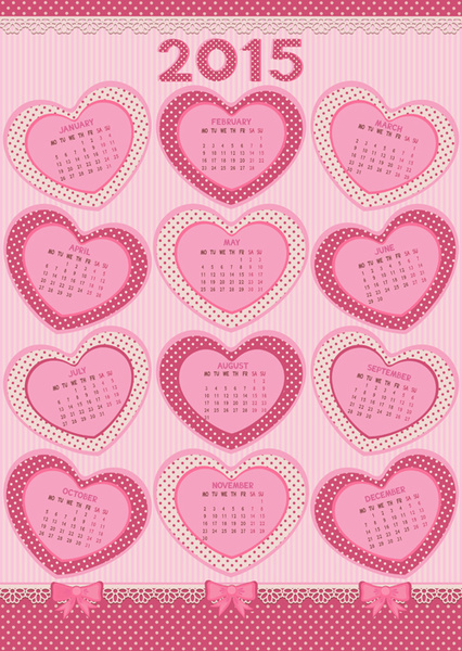 Pink jantung calendar15 vektor