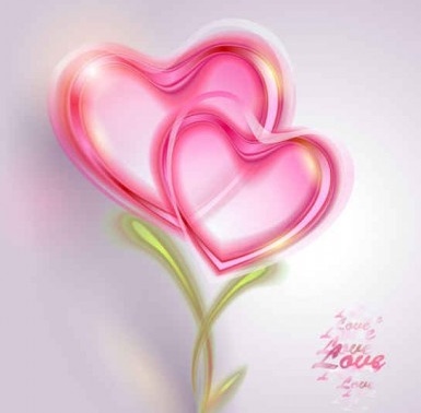 ピンクのハートのバレンタイン カード光沢のあるベクトル