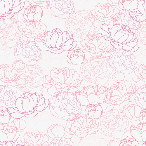ピンクの牡丹のシームレスなパターン手描きのベクトル