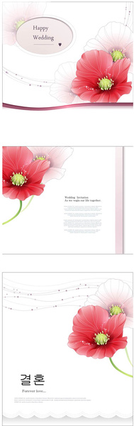 ピンク赤の花結婚式カード ベクトル