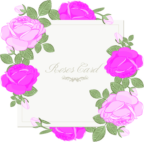 粉紅色玫瑰與卡片向量設計圖