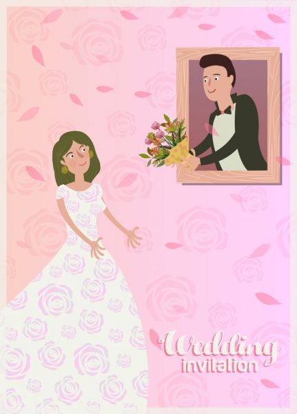 Tapa de la tarjeta de boda Rosa plantilla novio novia iconos
