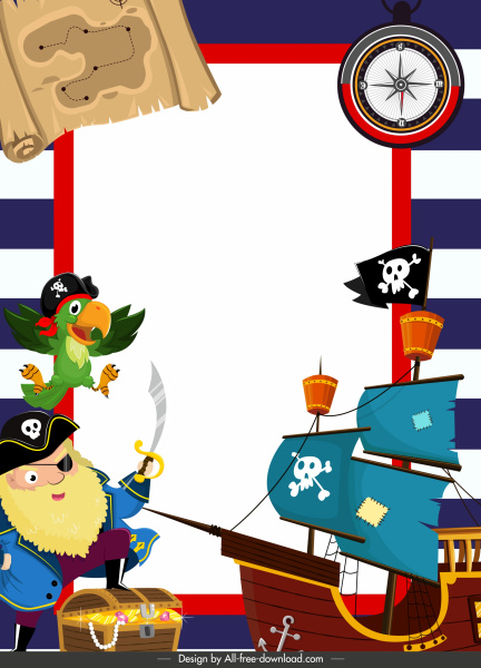 templat latar belakang bajak laut warna-warni dekorasi elemen kartun