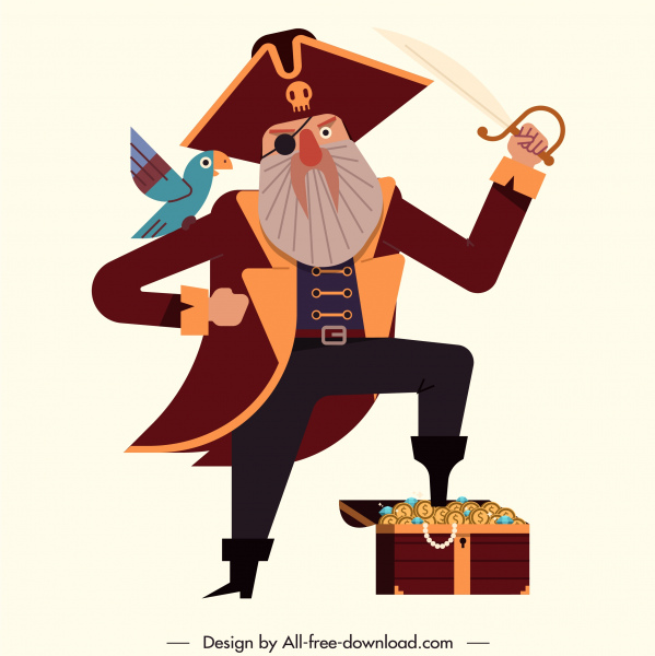 海盗船长图标彩色卡通人物素描