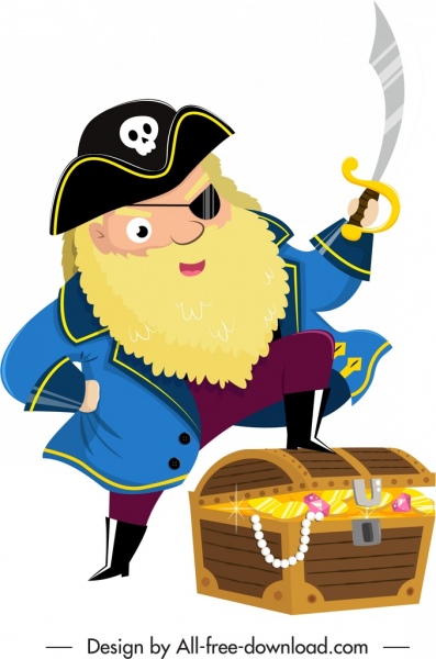 ícone do personagem pirata capitão tesouro esboço desenho animado design
