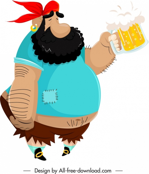 ícone de personagem pirata homem gordo esboço design dos desenhos animados