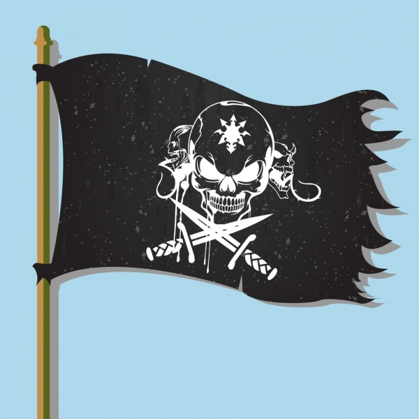 Biểu tượng lá cờ hải tặc khủng khiếp thiết kế hộp sọ.