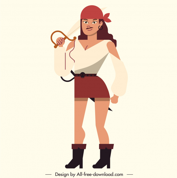 pirate icône attirante Dame croquis de dessin animé de couleur personnage