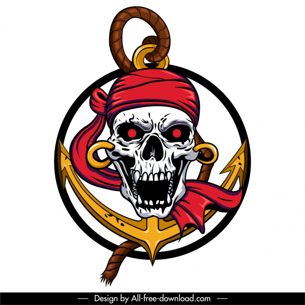 ícone pirata assustador esboço crânio colorido 3d