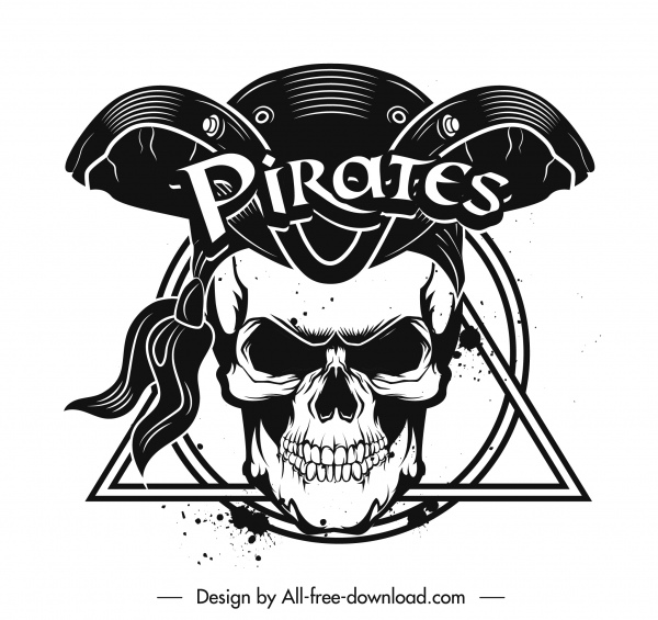 icono pirata horror cráneo negro blanco grunge diseño