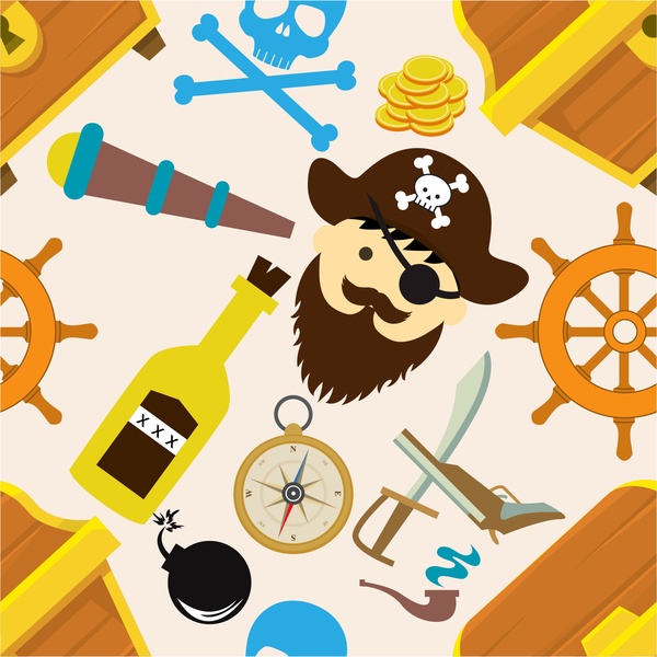 elemen dengan simbol-simbol warna desain ikon bajak laut
