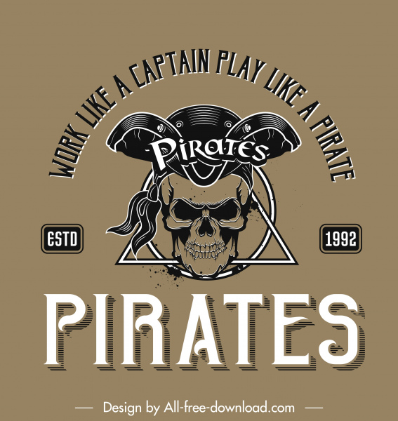 textos de texto de crânio de logotipo pirata