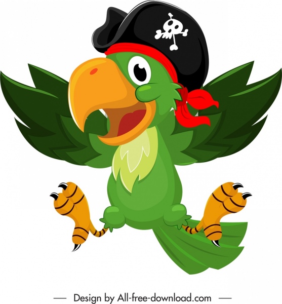 ícone do papagaio pirata colorido engraçado esboço dos desenhos animados