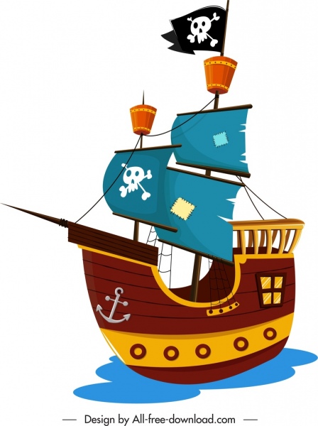 海賊船アイコンカラフルなヴィンテージデザイン