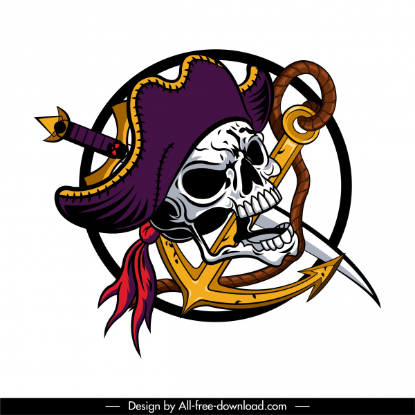 ícone de crânio pirata âncora corando espada de espada