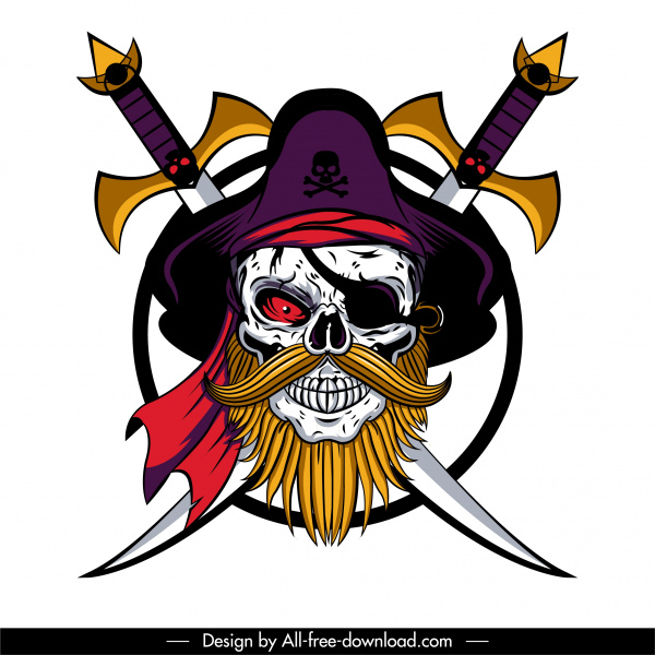 bajak laut tengkorak ikon menakutkan wajah sketsa dekorasi pedang