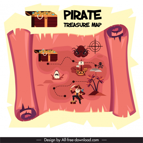 海盗宝藏地图背景复古羊皮纸素描