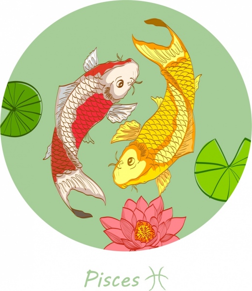 pisces zodiacale segno sfondo pesci multicolori icone arredamento