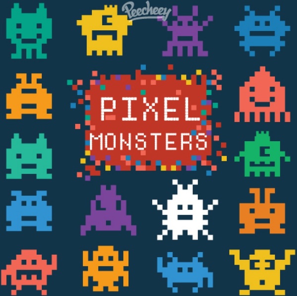 Conjunto de monstruos de píxeles