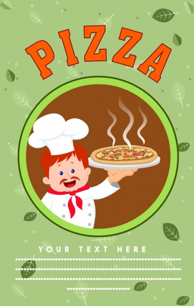 ピザ広告調理食品のアイコンの葉装飾