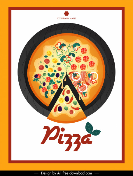 比薩餅廣告背景五顏六色的切餡餅素描