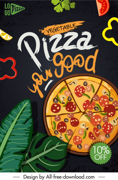 pizza reklam afiş renkli koyu düz eskiz