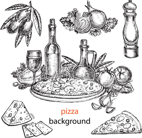 les vecteurs de dessiné la pizza contexte