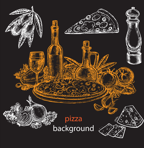 Pizza Hintergrund hand gezeichnete Vektoren