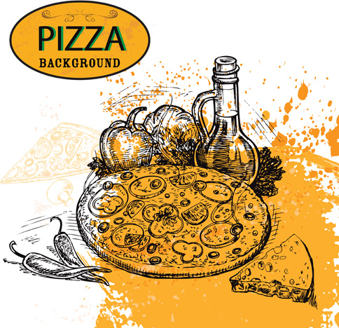 Pizza Hintergrund hand gezeichnete Vektoren