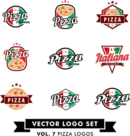 Pizza Color Logos Vector