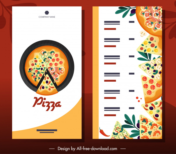 피자 메뉴 템플릿 밝은 다채로운 평면 장식