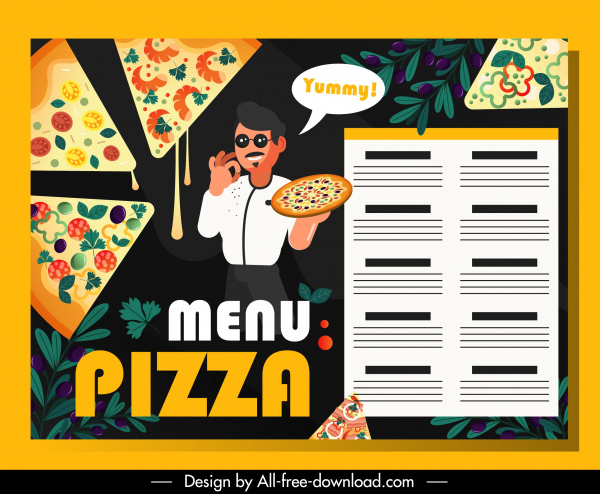 pizza menu modèle de tarte cuisine décor sombre design