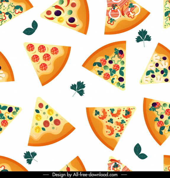 pola pizza warna-warni mengulangi potongan dekorasi datar sketsa