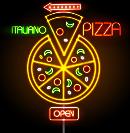 pizzerias restaurants néon signe vectoriel