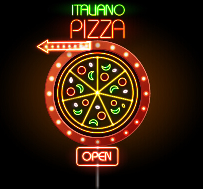 pizzerias restaurants néon signe vecteur 3