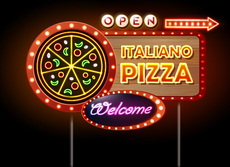 pizza restoranları neon tabela vektör 4
