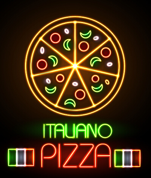 pizzerías neon sign vector no.337237