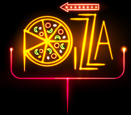 pizza restoranları neon tabela vektör no.337239