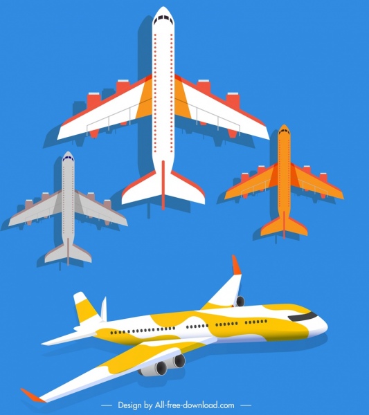 moderne Ikonen Flugzeugmodelle skizzieren farbigen Dekor