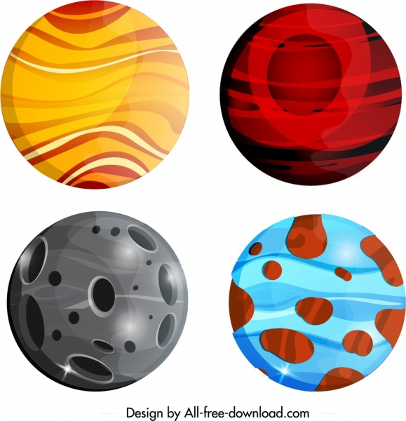 planet ikon set lingkaran modern yang berwarna-warni dekorasi