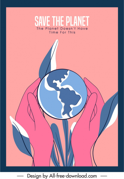 Planet speichern Banner Vorlage klassische Globus Hände Blätter Skizze