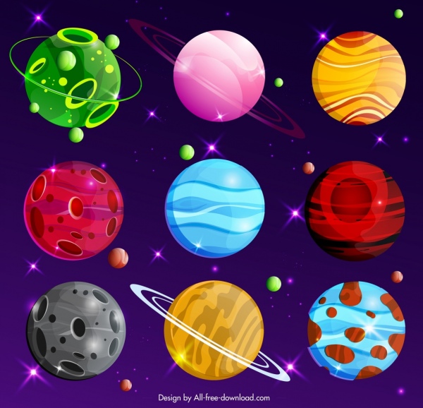 design moderno colorido universo planetas de fundo