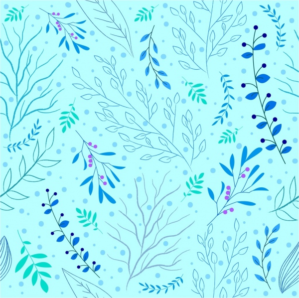 植物背景重复蓝色图标装饰