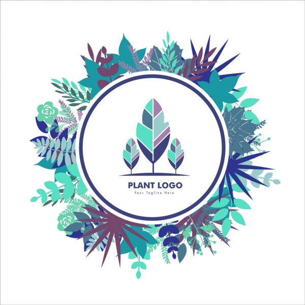 modelo de logotipo planta folhas coloridas ornamento redonda estilo