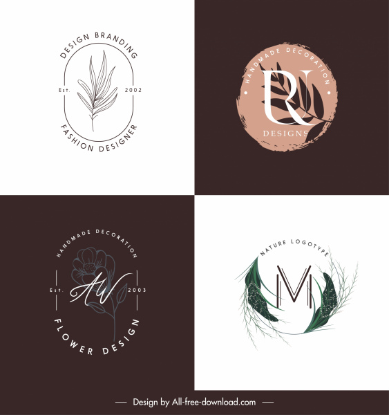 шаблоны логотипа завода плоские ретро ручной лист флоры