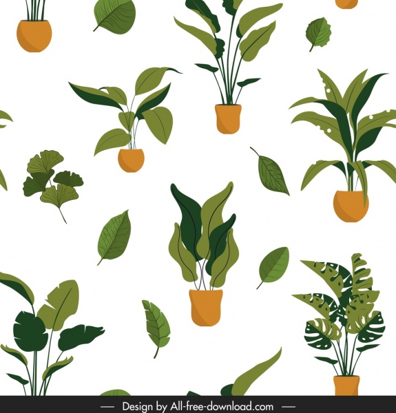 planta padrão folha vasos ícones coloridos design