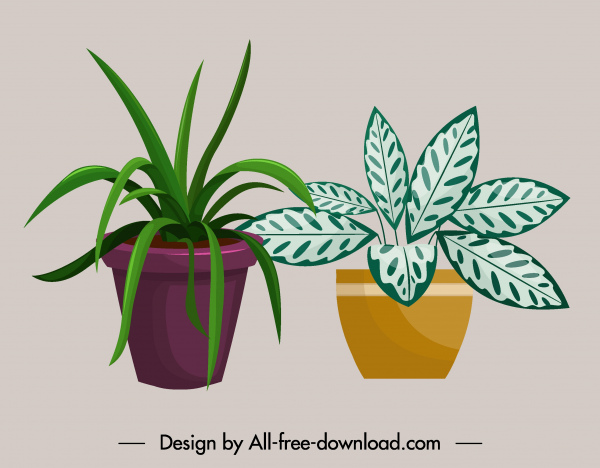 icônes de pot de plante ont coloré la conception classique